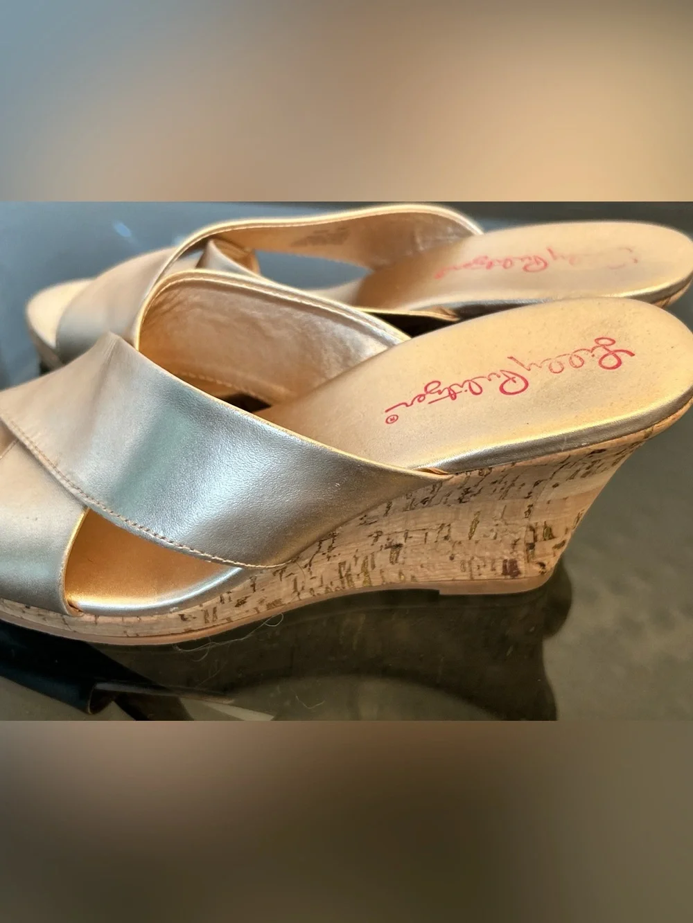 Lilly Pulitzer Metallic Gold Cork Wedge Sandals size 6